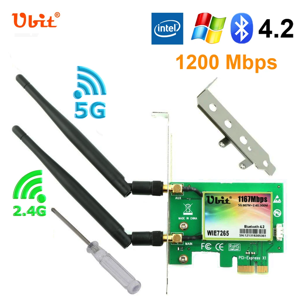 Ubit Bluetooth 4.2 Wireless WiFi Card AC 1200Mbps 7265 PCIe Network