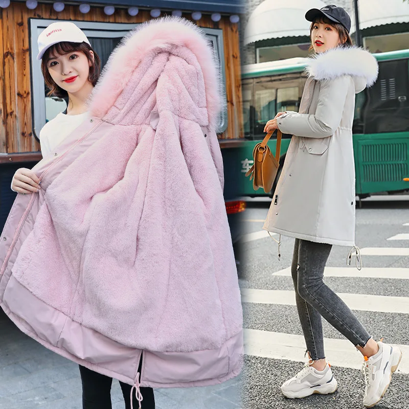 

Photo Shoot 2019 Winter Parka Large Size Dress Wool Liner Fur Coat Mid-length Deconstructable Fur Collar