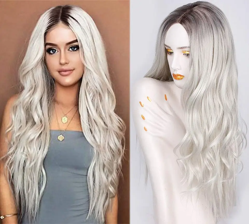 28 Pulgadas De Largo Ombre Cabello Rubio Platinado Balayage Media Parte Onda Del Cuerpo Pelucas Peluca Sintetica Para Las Mujeres Resistente Al Calor Pelucas De Fiesta Pelucas Sinteticas Sin Encaje Aliexpress