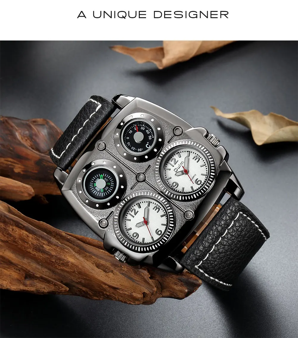 Unique Creative Watches Two Time Zone Army Pilot Style Watch Big Size Military Quartz Clock Male Leather Strap Quartz Wristwatch kindfuny transparent sticky notes see through colorful post it creative n time stickers film non covering index stickers