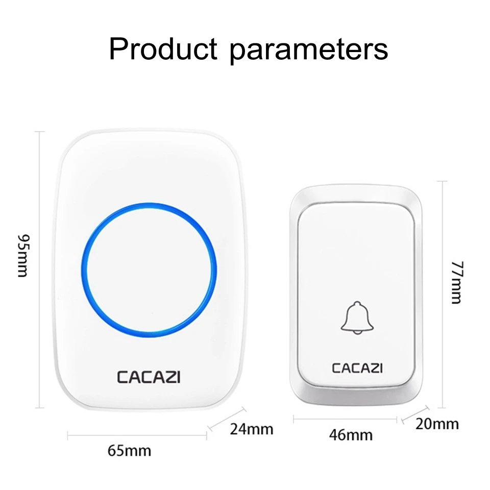 CACAZI Outdoor Wireless Ring Doorbell Battery Waterproof Door Bell DC 1 2 Button 1 2 3 Receiver 300M Remote Cordless 36 Chimes