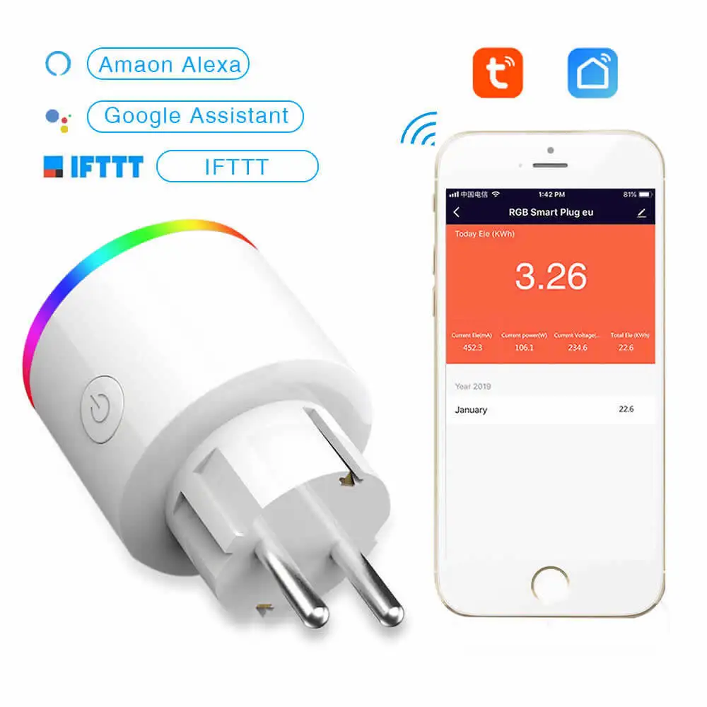 

Tuya(Smart Life) wifi remote control Smart Socket with energy monitoring over/under voltage protection for Smart home