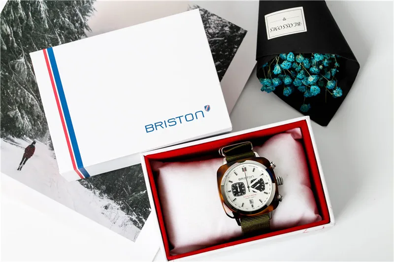 Оригинальные наручные часы BRISTON для пары, высокое качество, Классические нейтральные кварцевые часы с серебристым ободком/белым циферблатом/армейский зеленый цвет, ремешок