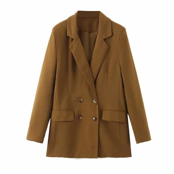 

Vintage women elegant double breasted blazers 2020 fashion ladies long sleeve loose jacket suits casual female suit girls chic