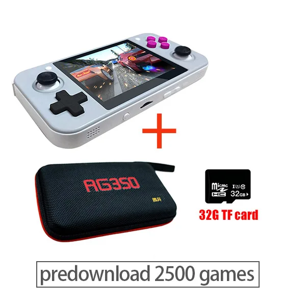white with bag-TF Новейшая модель; RG 350 Ретро портативная игровая консоль, НЧ-динамик, Bluetooth мини игровая консоль Ретро 64bit opendingux 3,5 дюймов ips экран 2500+ игры - Цвет: white with bag-TF