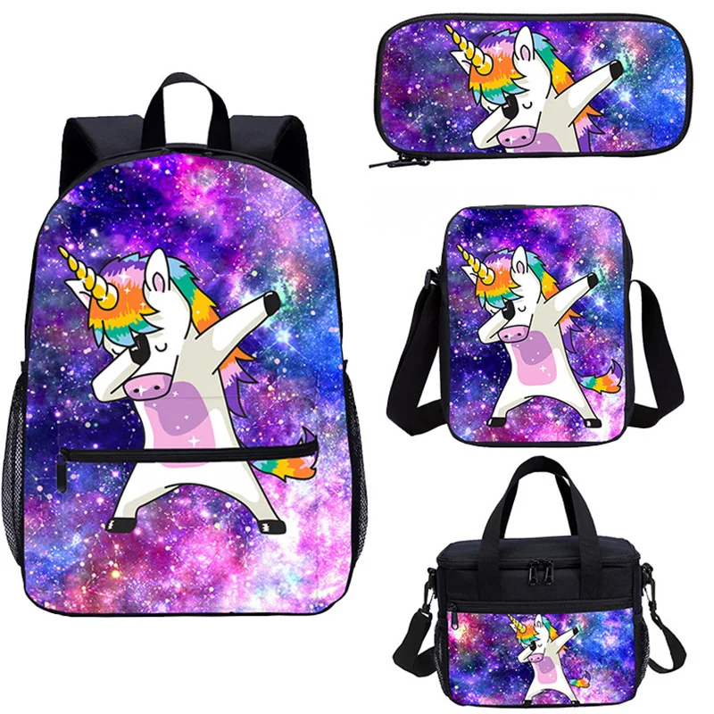 Fashion Sky Star Design Unicorn Backpack Coloful 3D Printing 4 Pcs