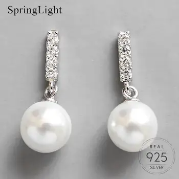 

Springlight 925 Sterling Silver Drop Earrings Elegant Zircon Pearl Earrings for Women High Quality Romantic Fine Jewelry Brincos