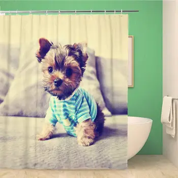 

Bathroom Shower Curtain Dog Cute Yorkie in Toned Retro Vintage Best Pet Polyester Fabric 60x72 inches Waterproof Bath Curtain
