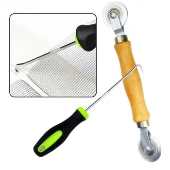 

2pcs Durable DIY Wooden Handle Practical Roller Universal Hook For Installing Home Security Door Window Screen Rolling Tool Set