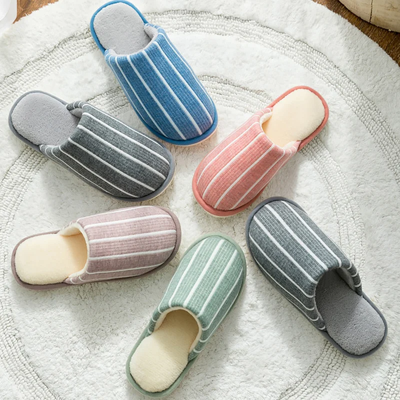 

Women Bedroom Slippers Plus Size 43-44 PVC Striped Light Weight Winter Slippers Woman Plush Ladies Slippers Casual