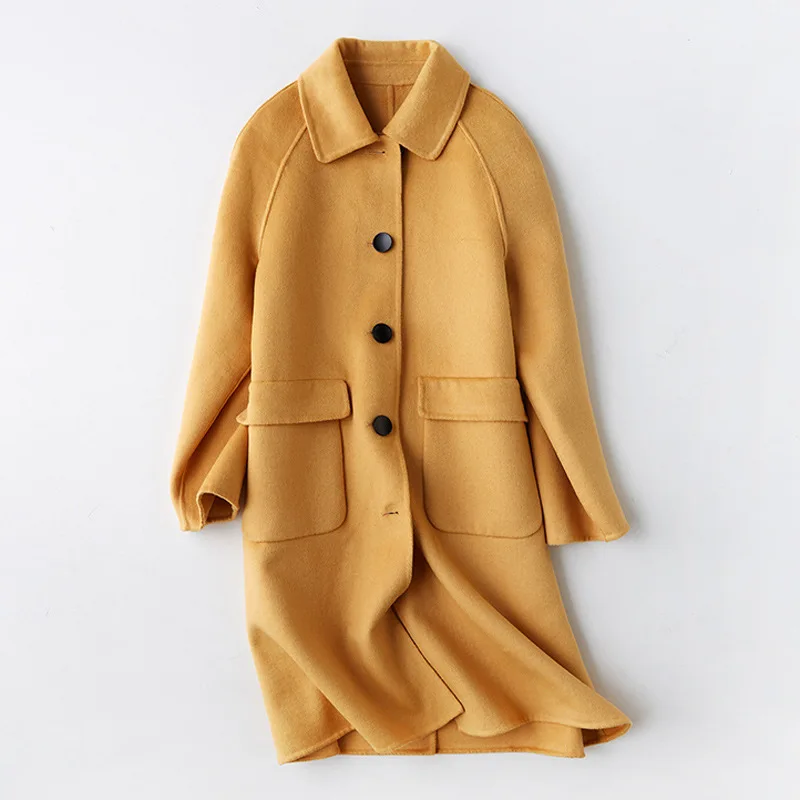 Осень-зима 2019 высококачественное двухстороннее кашемировое пальто Длинная