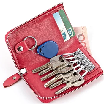 

Fashion Simple Key Holder Genuine Leather Wallet Unisex Solid Key Wallet Organizer Bag Housekeeper Wallet Card Holder