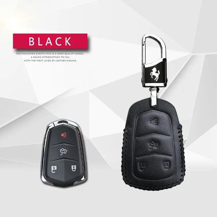 Black 4 For Cadillac Чехол для ключей из натуральной кожи, брелки для Cadillac Escalade SRX ATS CTS XT5, брелок для ключей, чехол, чехол, аксессуары для стайлинга автомобилей, KUKAKEY - Название цвета: Black 4 For Cadillac