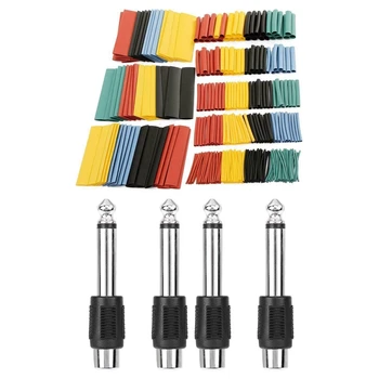 

328Pcs Cable Heat Shrink Tubing 2:1 Assortment Kit & 4 Pcs 6.35 to Av Lotus Head Microphone o Adapter