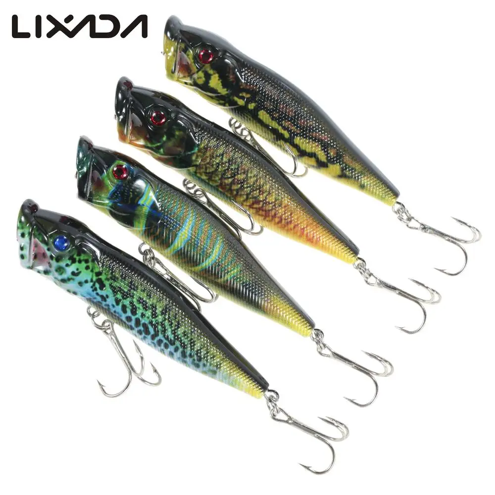 Lixada 4PCS LB59 Popper Floating Fishing Lures 12g 95mm Artificial Hard Bait Set Wobbler with #6 Hooks Pesca | Спорт и развлечения