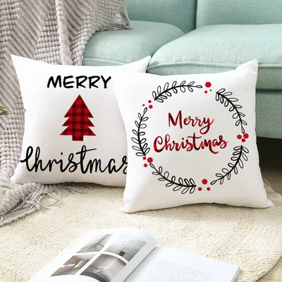 2021 New Cartoon Christmas 45X45Cm Pillow Case Custom Office Sofa Cotton Line Cushion Household Products | Дом и сад