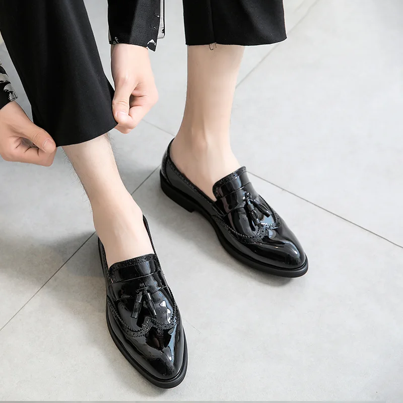 

2019 England Men Summer New Style Rubber Leather Shoes Tassels Foot Covering Korean-style Versatile Nightclub Leather Stitching