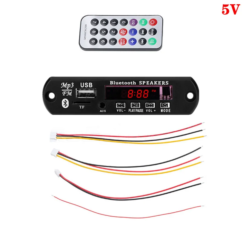 Красный цвет экран 5-12 в MP3 WMA беспроводной Bluetooth 5,0 декодер плата аудио модуль USB FM TF радио AUX вход без усилителя для автомобиля - Цвет: 5V