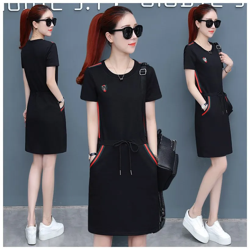 

Casual Sporty Large Size Waist Hugging Dress Mid-length 2019 Summer New Style WOMEN'S Dress Slimming Step Skirt