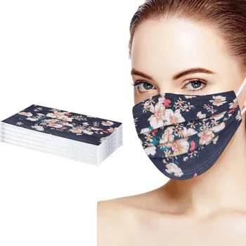 

50PCS Polyester No-disposable Face Mask Fashion Unisex Adult Breathing Printing Mouth Cover Mouth Mask With Design Masques
