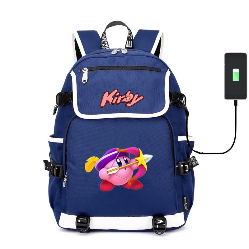 Симпатичная детская школьная сумка с принтом Kirby через плечо usb зарядкой холщовый