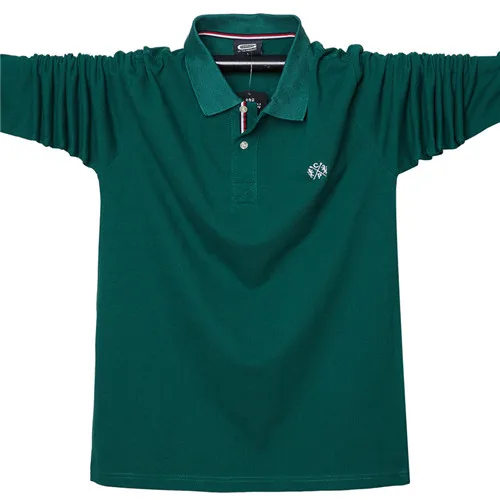 Осенняя мужская рубашка поло с длинными рукавами плюс размер 5XL 95% хлопок Повседневная Мужская рубашка поло футболки высокого качества брендовые рубашки поло - Цвет: Зеленый