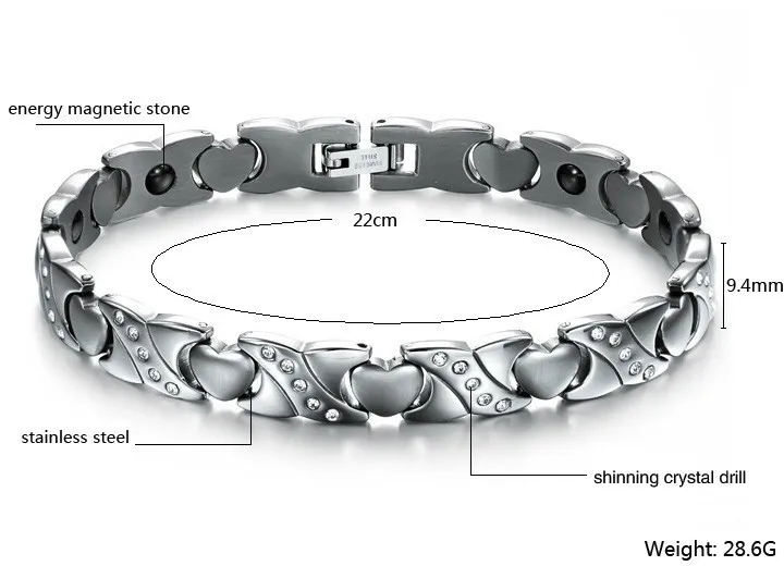 TrustyLan, магнитный браслет для женщин, нержавеющая сталь, в форме сердца, забота о здоровье, женские браслеты, женская мода, CZ ювелирное изделие, подарок