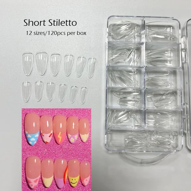 120pcs/box Instant Soft Gel Nail Tips Sculpted Coffin Stiletto Full Cover Press On Nail Tips Soak Off Salon Custom Nails Short Stiletto120pc
