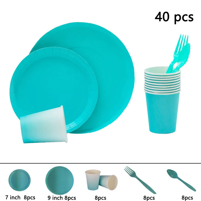 

Environmentally Friendly Disposable Tableware Plates Cups Fork Spoons Sky Blue Parties Decorations Party Supplies Suits