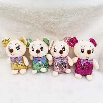 

11CM 12pcs Plush Sequin Mouse Lovely Mice With Bow Stuffed Animals For Bag Phone Keychain Color Optional