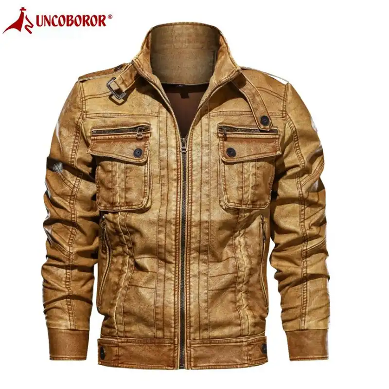 jaqueta de couro masculina militar