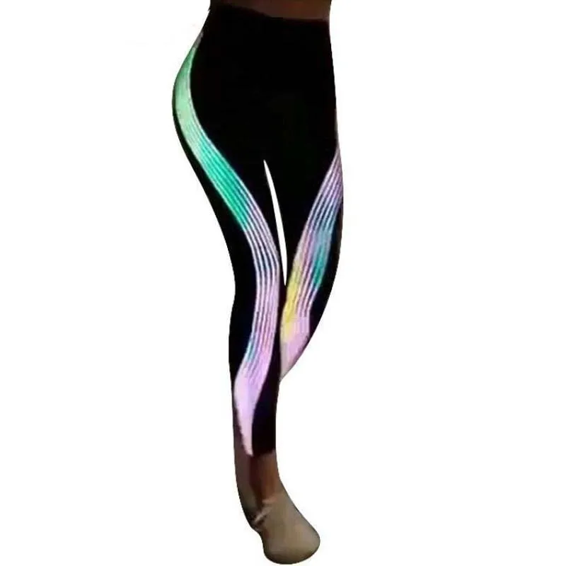 

Women 3D Laser Glow Dark Materials Printed High Waist Yoga Pants Leggings Workout Running Fitness Tights