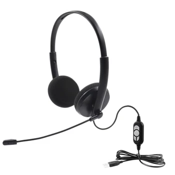 

USB Binaural Headset Call Center with Noise Cancelling Mic for PC Home Office Phone Customer Service Plug and Play