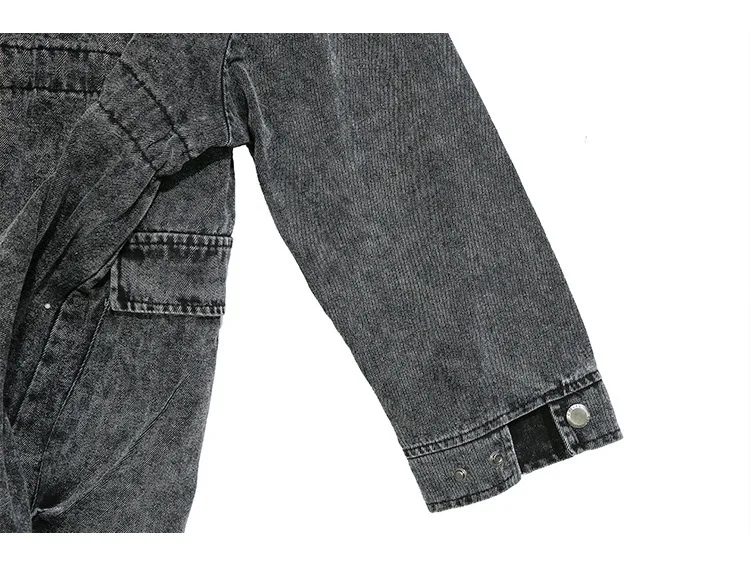[EAM] женский черный джинсовый Тренч большого размера, новая свободная ветровка с отворотом и длинным рукавом, модный Тренч Осень-зима, 1D208