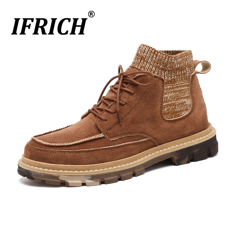 

2019 New Men Autumn Boots Brand Fashion Men Sock Work Boots for Mens Suede Leather Men Boots Comfortable Outdoor Casual Shoes