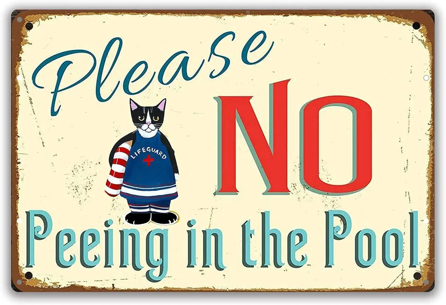 

Funny Pool Sign, Please No Peeing in The Pool Metal Sign, Cat Lifeguard Vintage Tin Sign for Residential or Commercial Swimming