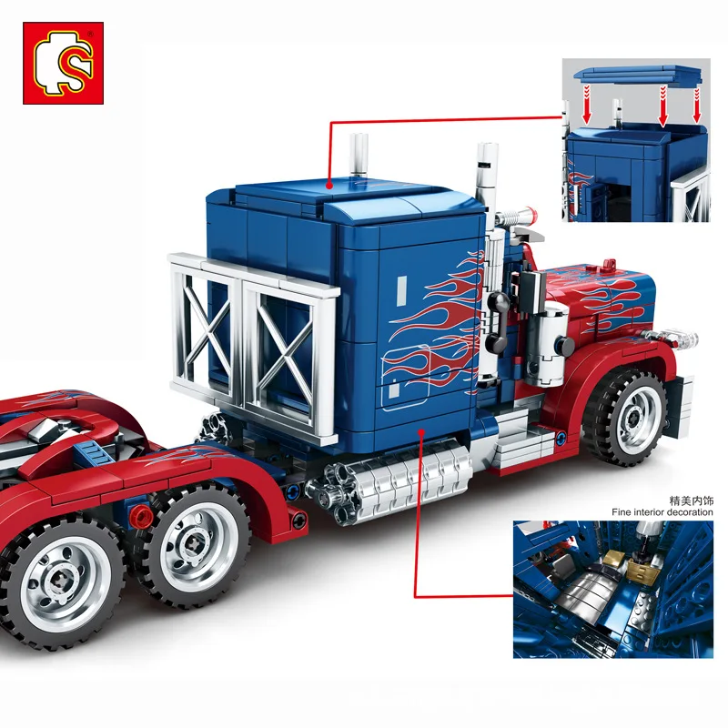 Новая техническая серия, модель тяжелого грузовика Peterbilt 389, набор строительных блоков, Классическая Автомобильная игрушка MOC для детей