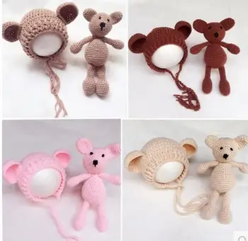 

50set 2019 Cute Newborn Baby Girls Boys Knit Crochet Bear Hat Cap Costume Photography Props