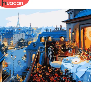 

HUACAN Coloring By Numbers City Scenery Kits Drawing Canvas DIY HandPainted Pictures Oil Painting Home Decoration Art Gift