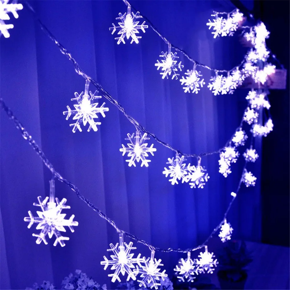 Гирлянды светодиодный Декор на Рождество 1,5 м 10 светодиодный в форме снежинок гирлянды вечерние Свадебный Рождественский Декор#37
