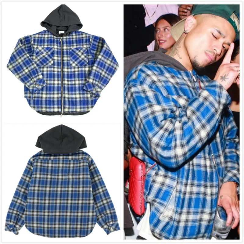 19FW RHUDE куртки с капюшоном для мужчин и женщин 1:1 лучшее качество клетчатая рубашка