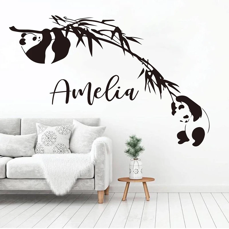 

Personalized Name Panda Bamboo Wall Decal Custom Name Asian Animal Bear Jungle Panda Animal Vinyl Wall Sticker A715