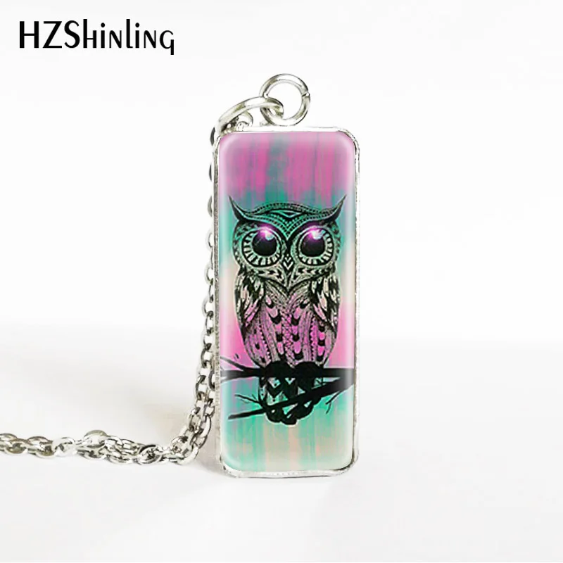 Kawaii милые Мультяшные Совы животные прямоугольные подвески из нержавеющей стали