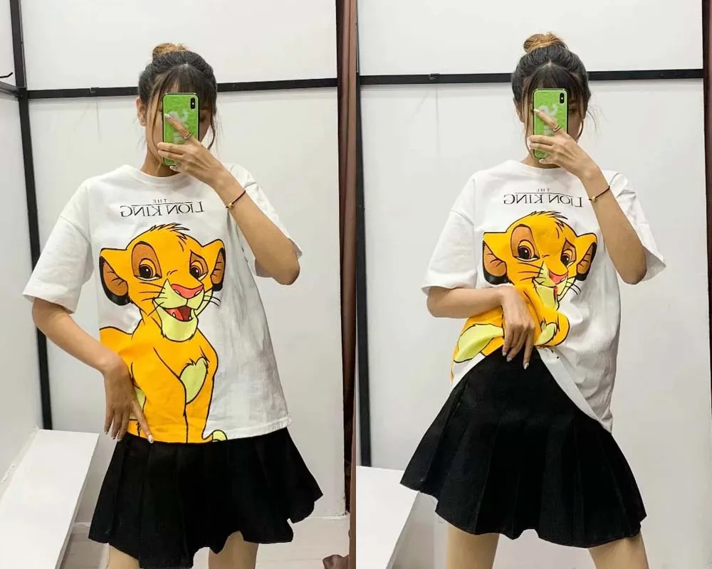 Летняя модная футболка Женская harajuku Корейская одежда уличная мультяшная девочка принт хлопок с круглым вырезом Футболка Топы Большие размеры