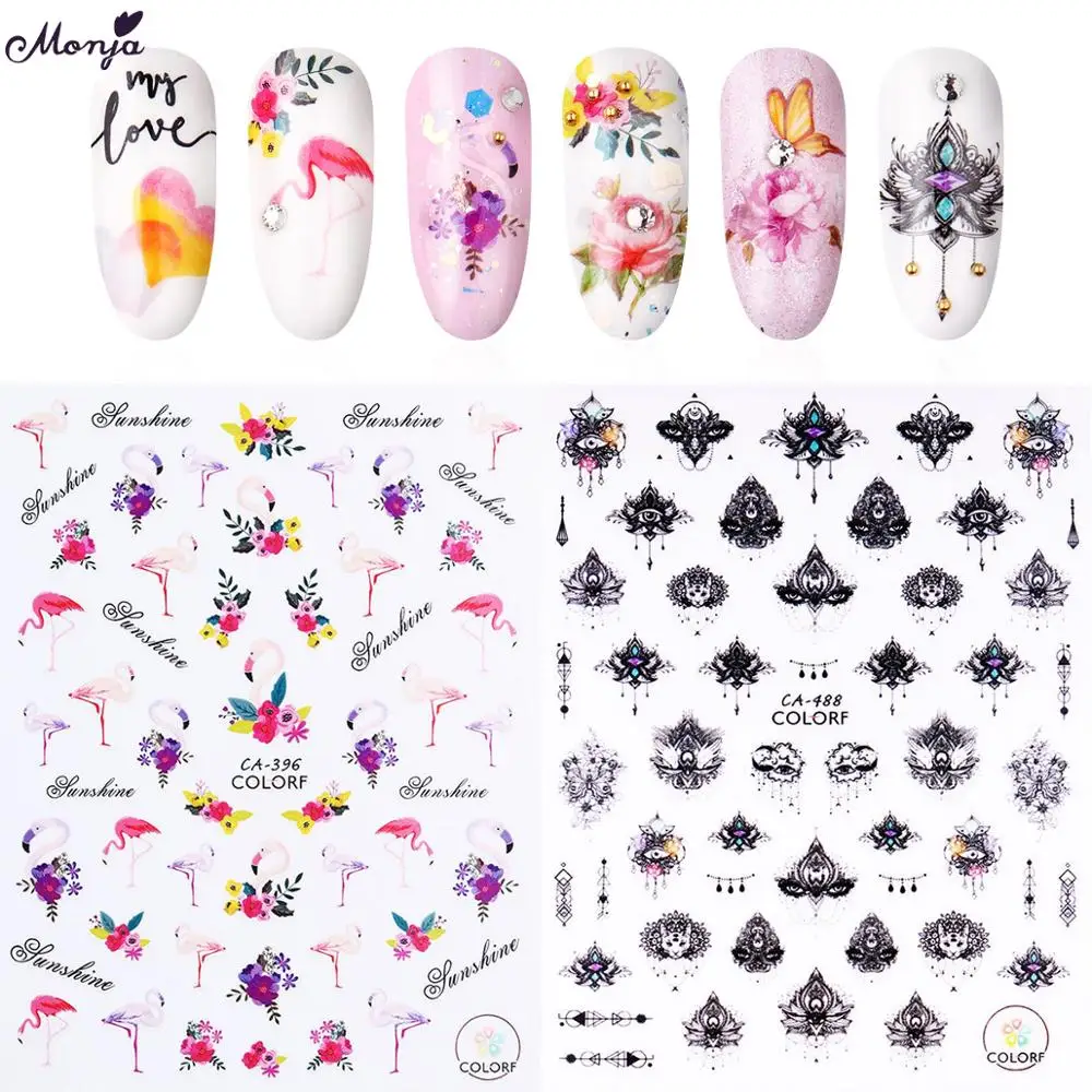 

Monja Nail Art Flamingo Flower Jewelry Pattern Self-adhesive Stickers 3D DIY Decal Slider Manicure Decorations