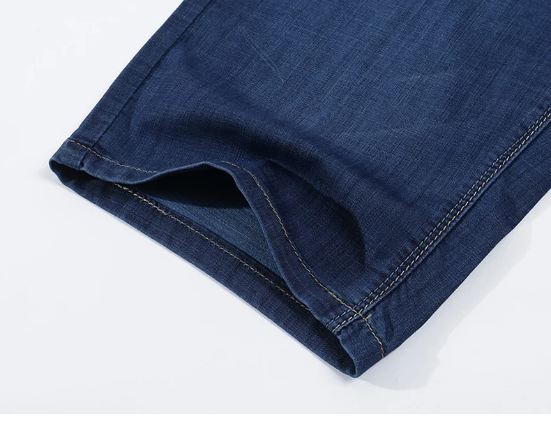 KSTUN Summer Denim Shorts Jeans Men Blue Slim Straight Business Casual Knee Length Shorts High