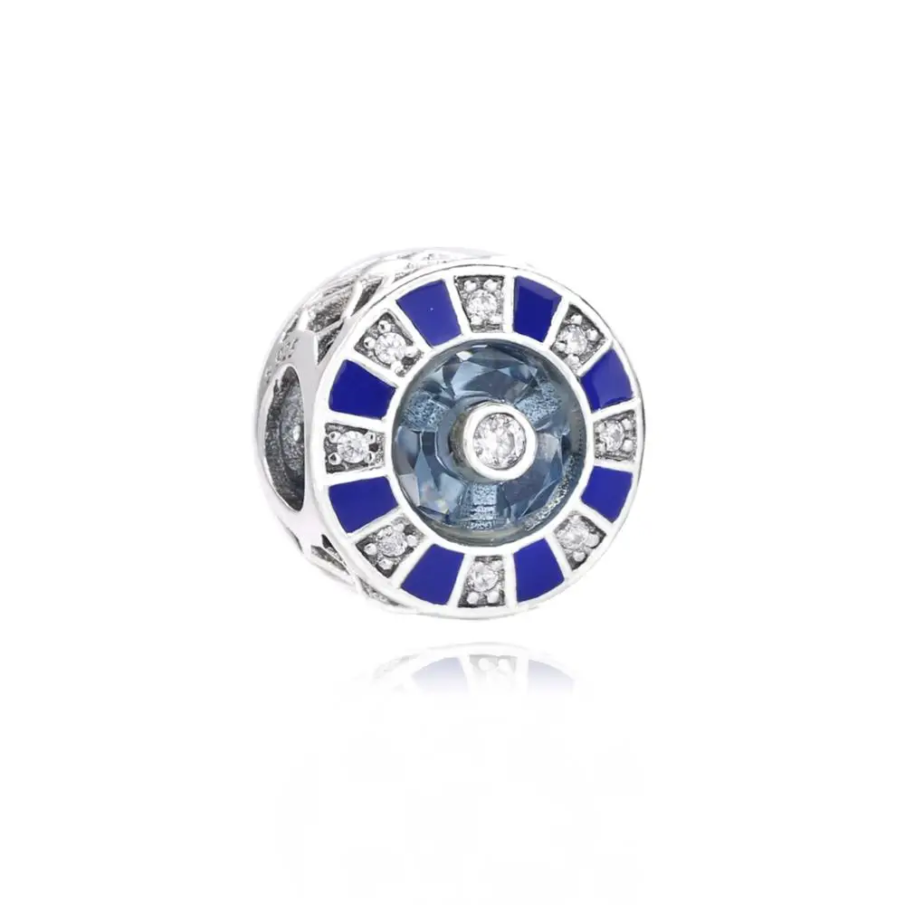 

Ajax 2019news 100% S925 Sterling Silver Blue Interval Spiral Beads