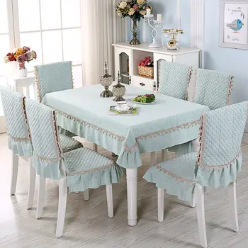 

Green Blue Dinning Tablecloth Elegant Tea Table Cloth Cotton Chair Cover Cushion Anti-slip Tablecloth Set Dustproof Home Decor
