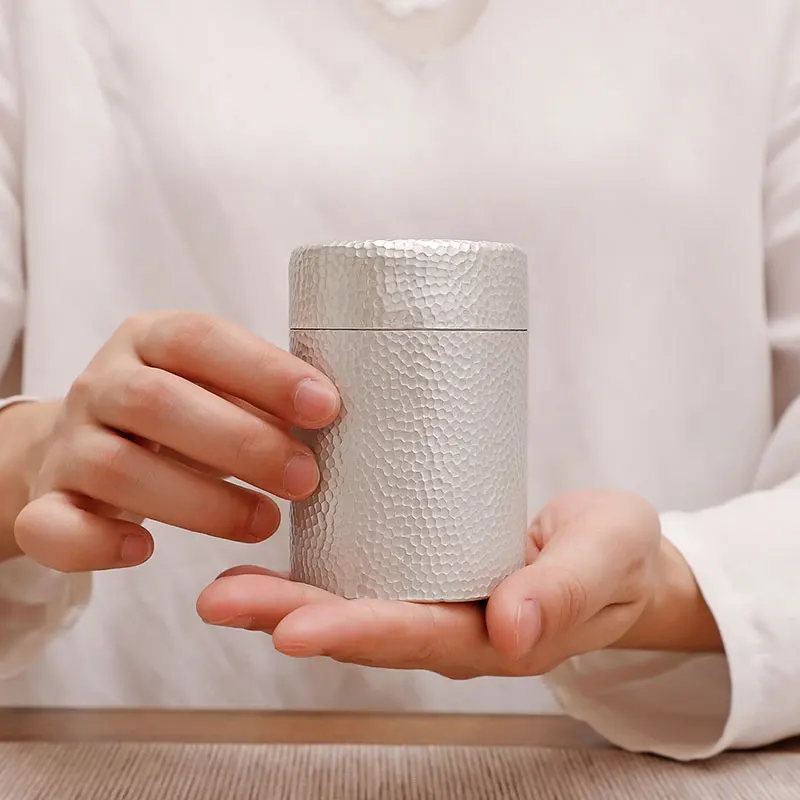 

Pure handmade silver sterling silver tea cans portable sealed storage tank size silver box with Pu'er tea can