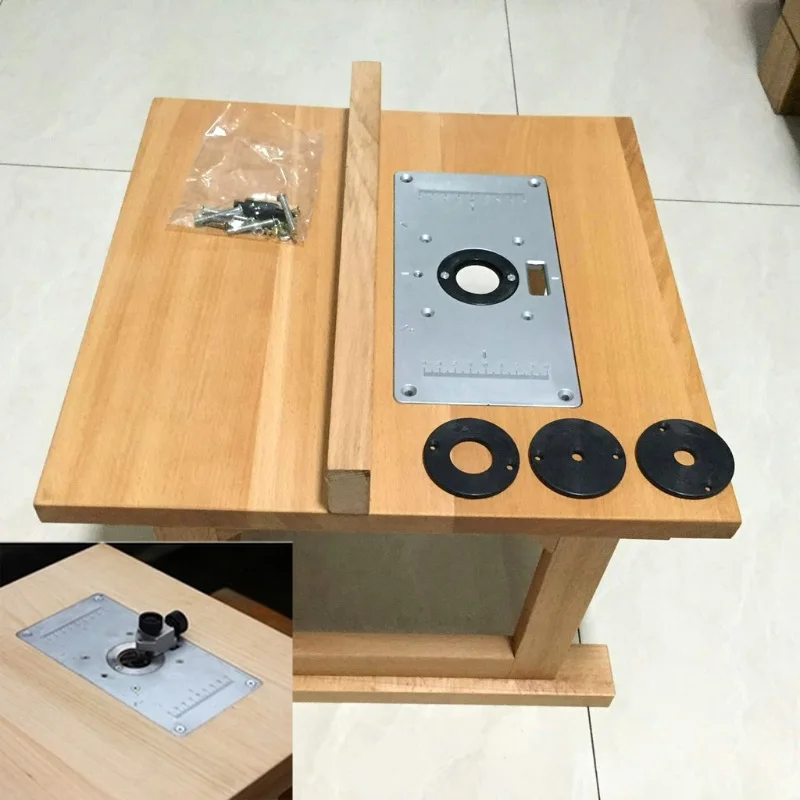 1 комплект 235x120x8 мм алюминиевый фрезерный стол вставка пластина с 4 кольцами для деревообработки скамейки маршрутизатор настольная
